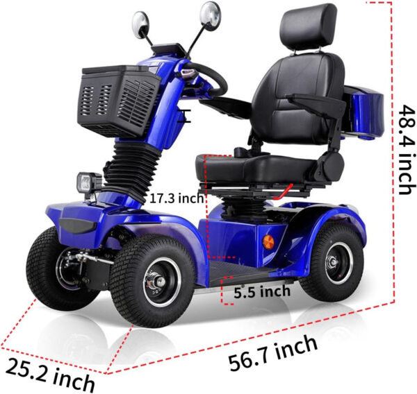 All Terrain Mobility Scooter for Seniors,Heavy-Duty 4 Wheel Mobility Scooters 500 lb Capacity Mobility Scooter,Handicap Scooters for Adults with 3-Speed Travel Long (Blue)