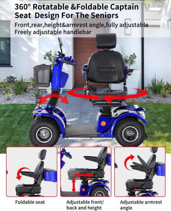 All Terrain Mobility Scooter for Seniors,Heavy-Duty 4 Wheel Mobility Scooters 500 lb Capacity Mobility Scooter,Handicap Scooters for Adults with 3-Speed Travel Long (Blue)