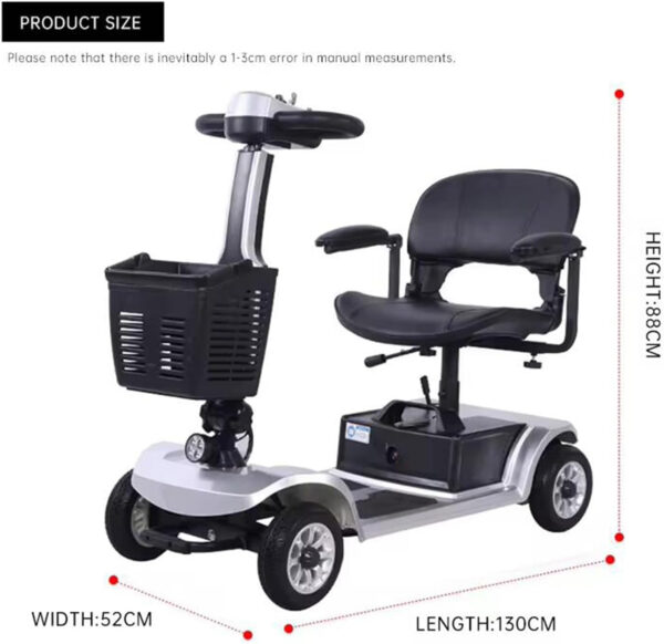 4 Wheel Mobility Scooters for Adults, Folding Mobility Scooter for Seniors, 400 lb Capacity Electric Scooter with Basket, Powered Mobility Scooter for Travel, Long Range Power Battery (Silver)