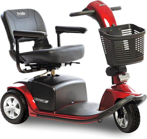 Pride Mobility Victory 10 3-Wheel Scooter – Comfort Mobility for Adults, 40 Ah Battery, 400 Lbs Weight Capacity, Candy Apple Red, 18″x17″ Foldable seat – SC610