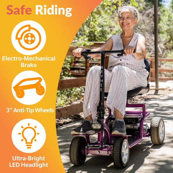 Exo Powered Folding Mobility Scooters for Adults Seniors, Portable Electric Scooter with Ample Legroom and Rotatable Seat, 4-Wheel Mobility Scooter with Anti-Tip Wheels, 300lbs Weight Capacity