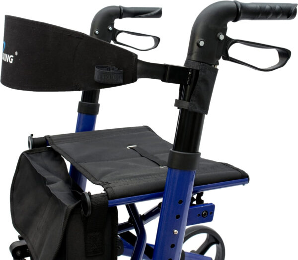 iLIVING USA Foldable Upright Mobility Rollator, Light Weight Walker for Senior, Front Bag and Easy to Clean Seat and Back Rest, Dual Brakes with Parking Lock (ILG-622),Blue