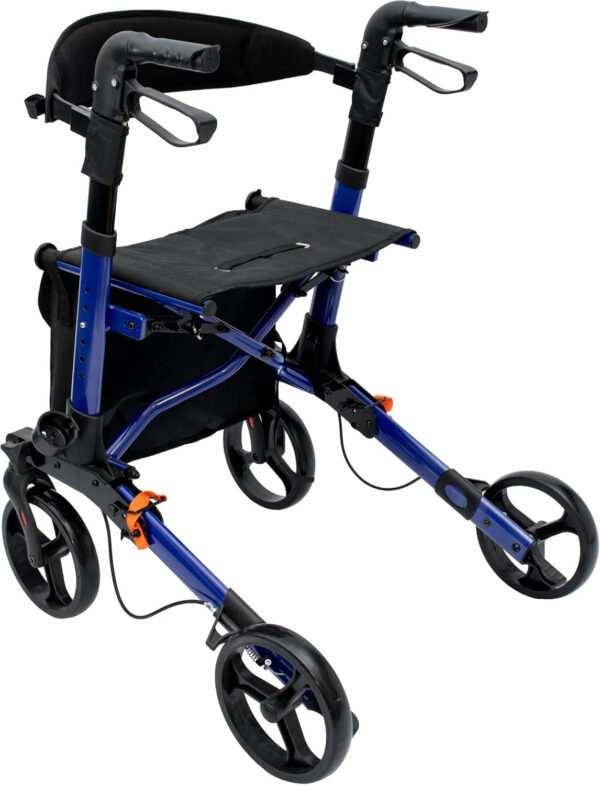 iLIVING USA Foldable Upright Mobility Rollator, Light Weight Walker for Senior, Front Bag and Easy to Clean Seat and Back Rest, Dual Brakes with Parking Lock (ILG-622),Blue