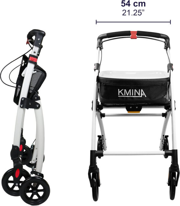 KMINA PRO – Narrow Walkers for Small Spaces, Narrow Rollator, Rollator Walkers for Seniors, Rollators for Adult Walking, Folding Walker with Wheels and Brakes, Rolling Walkers Black