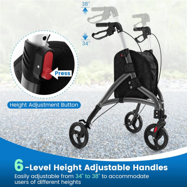 3 Wheel Rolling Walker, Foldable Walker Rollator Walker with Wheels & Storage Bag, Wheeled Walker Mobility Aids for Elderly & Adults (Gray)