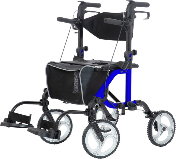 ELENKER 2 in 1 Rollator Walker & Transport Chair, Folding Wheelchair with 10” Non-Slip Wheels for Seniors, Reversible Backrest & Detachable Footrests, Blue