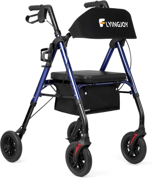 Rollator Walkers for Seniors, Foldable Rolling Walker with Ergonomic Seat, Armrest, Brake, and Wide Backrest, Lightweight,Adjustable Height, Weight 300 lbs, 8″ 4 Wheels for All Terrains