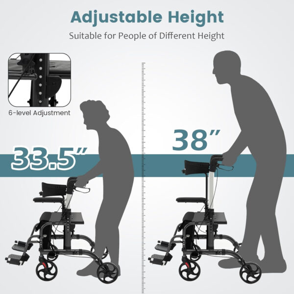 Goplus 2 in 1 Rollator Walkers for Seniors with Seat, 8-inch Wheel Medical Drive Walker Wheelchair Combo with Backrest, Height-Adjustable Handle, Aluminium Frame, Folding Rollator Walker for Adults