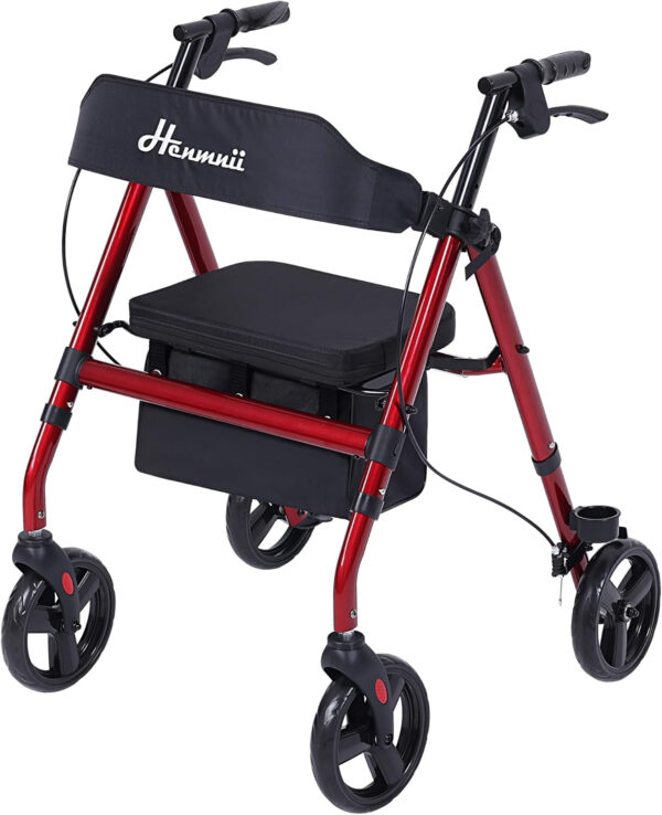 Walker for Seniors, Lightweight Rollator Walker with seat, Foldable Rolling Walker with 8 inch All Terrain Rubber Wheels, Ergonomic Adjustable Handles and Backrest for Seniors and Adult.