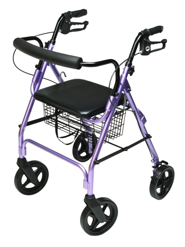 Lumex Walkabout Contour Deluxe Rollator with Seat – Larger 8″ Wheels & Padded Backrest for Upgraded Comfort – Lavender, RJ4805L