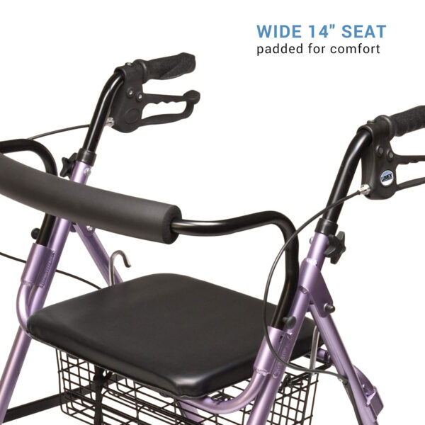 Lumex Walkabout Contour Deluxe Rollator with Seat – Larger 8″ Wheels & Padded Backrest for Upgraded Comfort – Lavender, RJ4805L