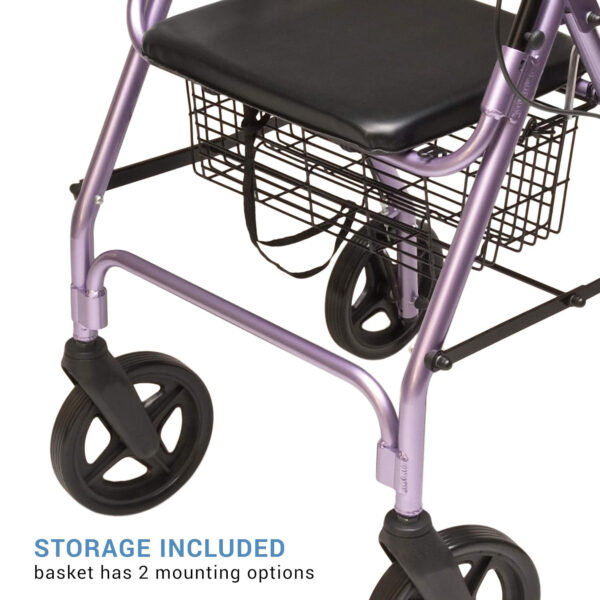 Lumex Walkabout Contour Deluxe Rollator with Seat – Larger 8″ Wheels & Padded Backrest for Upgraded Comfort – Lavender, RJ4805L