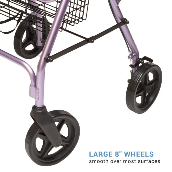 Lumex Walkabout Contour Deluxe Rollator with Seat – Larger 8″ Wheels & Padded Backrest for Upgraded Comfort – Lavender, RJ4805L