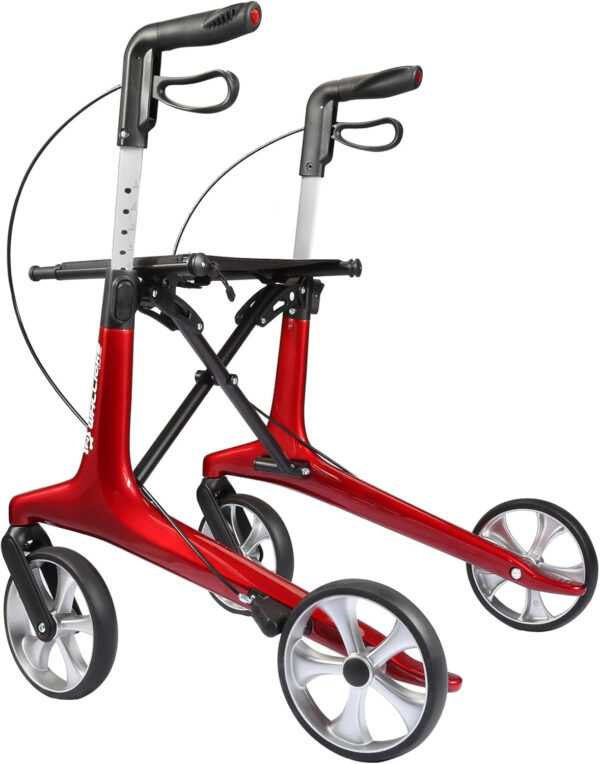 Carbon Walkers for Seniors, 13lbs Ultra-Lightweight All Terrain Silent Wheels Foldable Rollator Walker with Seat and Backrest for Adults, 330lbs Capacity (Red)