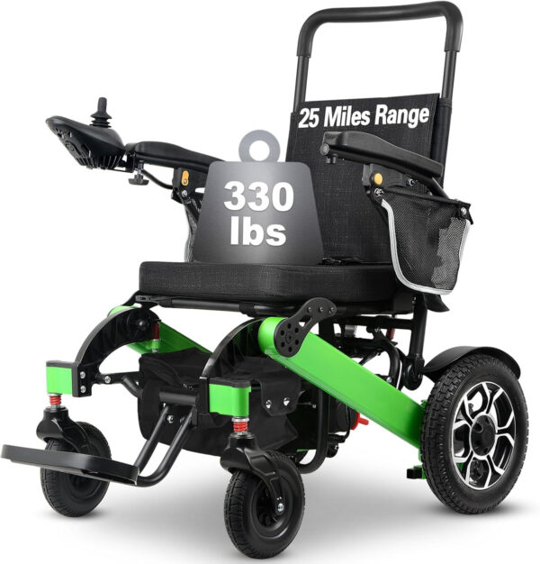 25miles Collapsible Electric Wheelchairs for Adults and Seniors Support 330lbs, 20.3in Seat and 25.2in Backrest, All Terrain Foldable Power Wheelchairs Portable Lightweight, 600W Powerful Motor