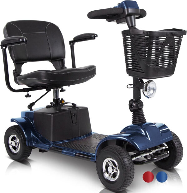 Vive Mobility Scooter (Series A) – 4 Wheel Electric Powered Wheelchair Mobile Device for Adults, Seniors – TSA Approved Wheel Chair, Compact, Travel – Long Range Battery, Shock Absorbing (Blue)