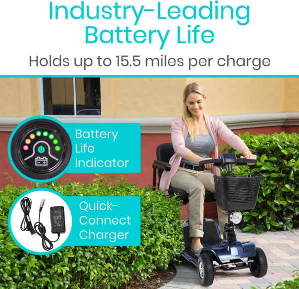 Vive Mobility Scooter (Series A) – 4 Wheel Electric Powered Wheelchair Mobile Device for Adults, Seniors – TSA Approved Wheel Chair, Compact, Travel – Long Range Battery, Shock Absorbing (Blue)