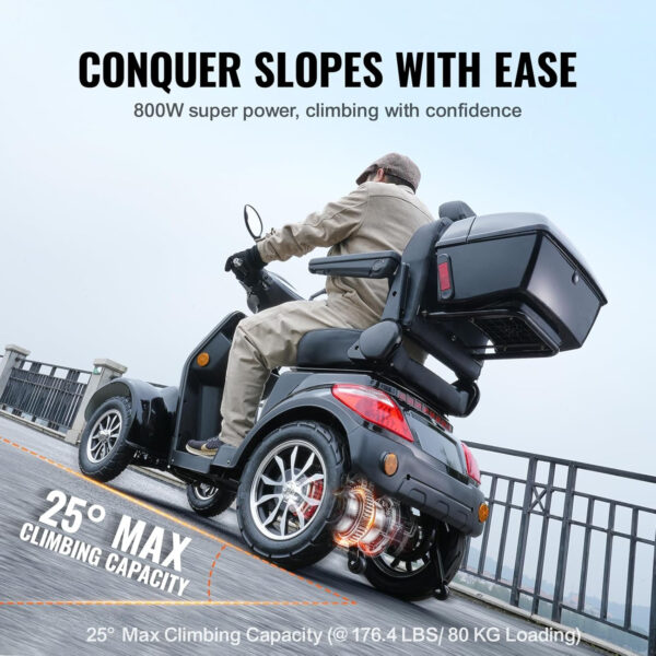 VEVOR Sturdy 4-Wheel Electric Scooters for Adults & Elderly, 500lbs Support – 31 Miles Range, 3-Speed, 800W, All-Terrain and Recreational Wheelchair with 25° Climbing Ability