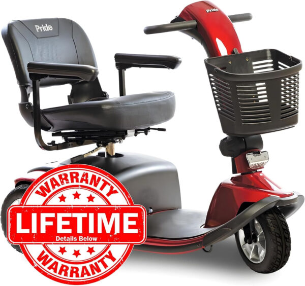 Pride Mobility Victory 10 3-Wheel Scooter – Comfort Mobility for Adults, 40 Ah Battery, 400 Lbs Weight Capacity, Candy Apple Red, 18″x17″ Foldable seat – SC610