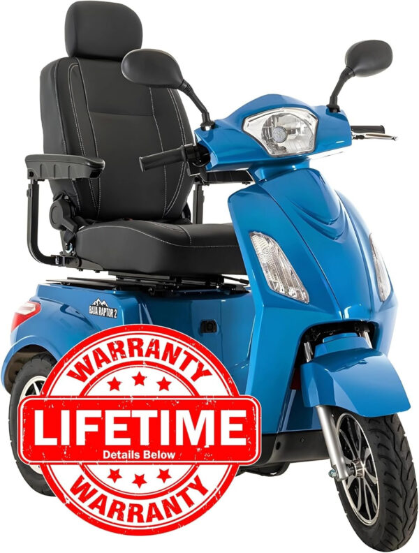 Pride Mobility Baja Raptor 2 3-Wheel Scooter – Comfort Mobility for Adults, 400 Lbs Weight Capacity, 75 Ah Battery, Ocean Blue, 20″x18″ Seat Size – BA300