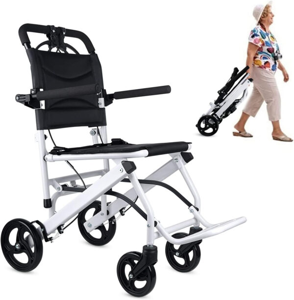 World’s Lightest (Only 16lbs) Portable Transit Travel Wheelchair, Folding Transport Wheelchairs for Adults and Seniors Support 180lbs, Lightweight Aluminum Wheelchair for Elderly