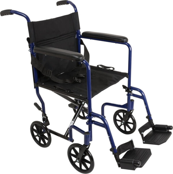 ProBasics Transport Wheelchair Lightweight Foldable with 19 inch Seat – Folding Transport Chair with Foot Rests, Foldable Wheel Chair and Lightweight Folding Wheelchair, Blue