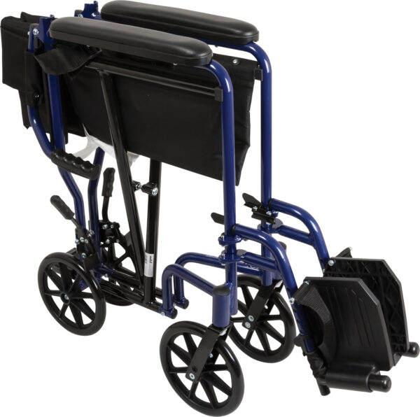 ProBasics Transport Wheelchair Lightweight Foldable with 19 inch Seat – Folding Transport Chair with Foot Rests, Foldable Wheel Chair and Lightweight Folding Wheelchair, Blue