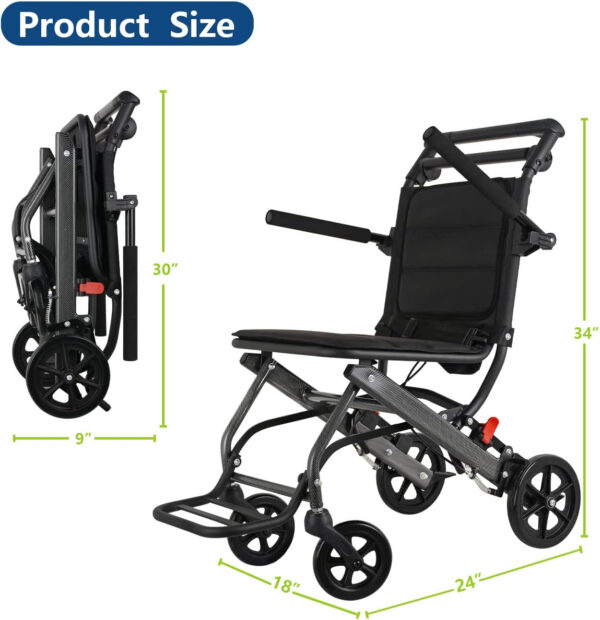 Ultra-Lightweight Transport Wheelchair, Only 15lbs, with Black Travel Bag, Folding Transport Wheelchair for Adults, Portable Travel Size