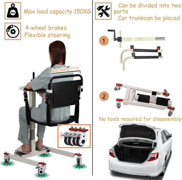 Patient Lift for Home Patient Lift Transfer Chair Portable Car Lift Bathroom Wheelchair Shower Chair Transport Chairs for Seniors Bedside Commode Chair (New Version)