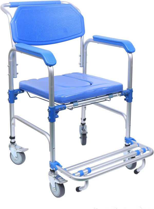 Rolling Shower Chair with Wheels Lightweight Bedside Commode Chair Transport Shower Wheelchair Accessibility Bathroom Shower Wheelchair