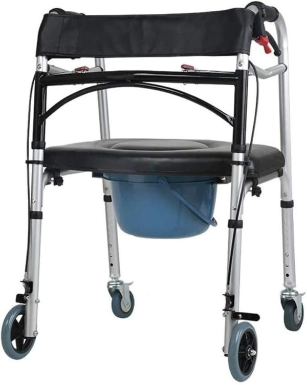 Commode Chairs with Wheels,Foldable Walker, Shower Transport Chair Commode Chair for Toilet Shower Chair with Wheels Rolling Shower Chair with Padded Toilet Seat for Handicap and Seniors (Black 80*90.