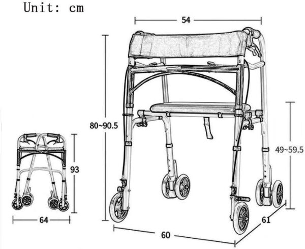 Commode Chairs with Wheels,Foldable Walker, Shower Transport Chair Commode Chair for Toilet Shower Chair with Wheels Rolling Shower Chair with Padded Toilet Seat for Handicap and Seniors (Black 80*90.