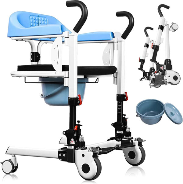 Patient Lift and Transfer Chair, Transport Chair Shower Chair with Soft Cushion and Toilet Seat, Portable Nursing Wheelchair Toilets Seat for Elderly Adults Seniors