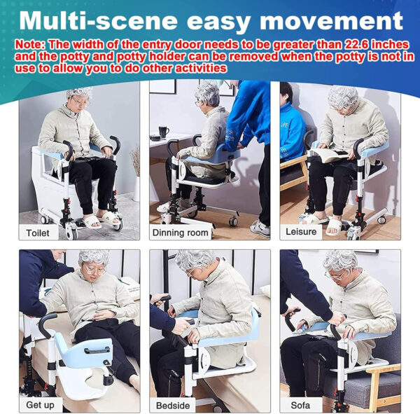 Patient Lift and Transfer Chair, Transport Chair Shower Chair with Soft Cushion and Toilet Seat, Portable Nursing Wheelchair Toilets Seat for Elderly Adults Seniors