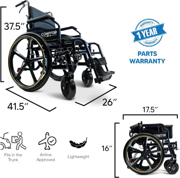 Lightweight Foldable Self Propelled Wheelchair – Self-Propelled Transfer Wheelchairs,17.5″ Seat Width, Special Edition, Blue