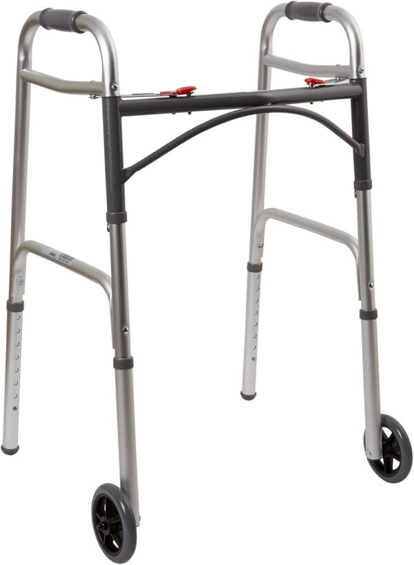 McKesson Folding Walkers with Wheels, Aluminum, 32 in to 39 in, 350 lbs Weight Capacity, 1 Count