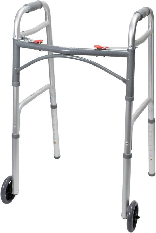 McKesson Folding Walkers with Wheels, Aluminum, 32 in to 39 in, 350 lbs Weight Capacity, 1 Count