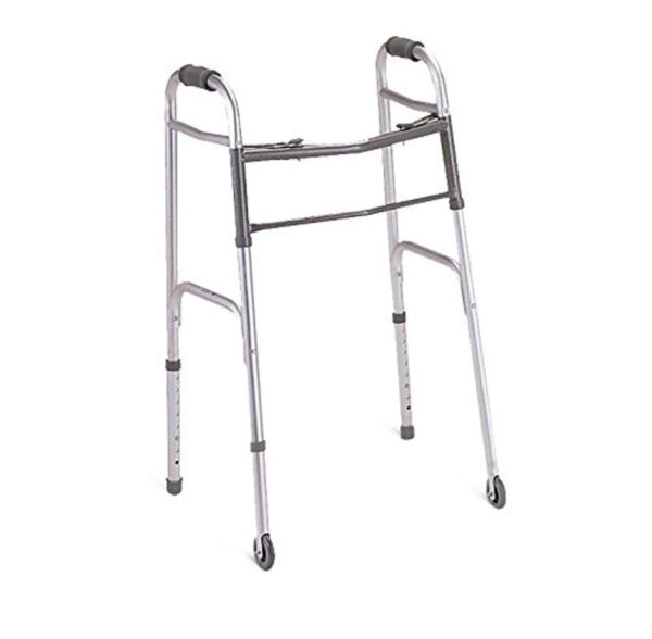 Medline Two-Button Folding Walkers with 3-Inch Wheels, 300 lb. Weight Capacity – Premium Mobility Aid for Seniors and Disabled Individuals, Pack of 4