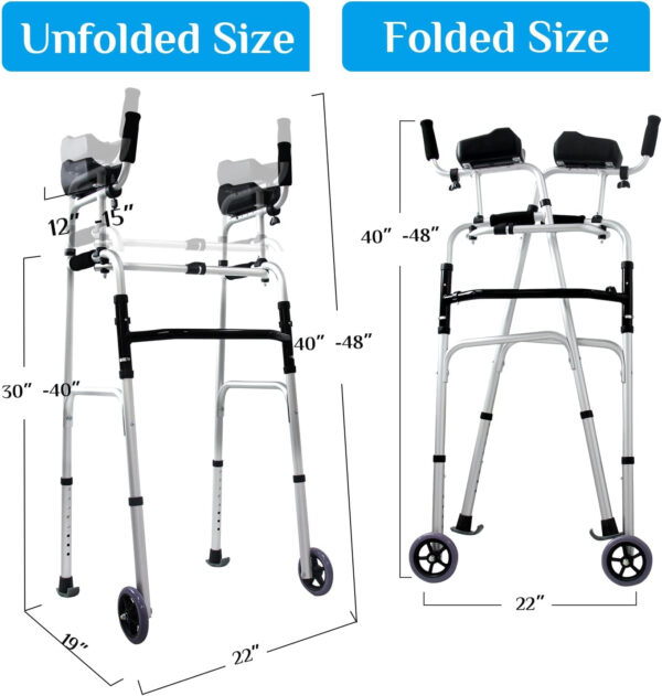 Stand Up Walkers for Seniors with 2 Wheels, 8 Height-Adjustable, Platform Walker with Arm Support, Folding Platform Walker for The Elderly, Disabled Black