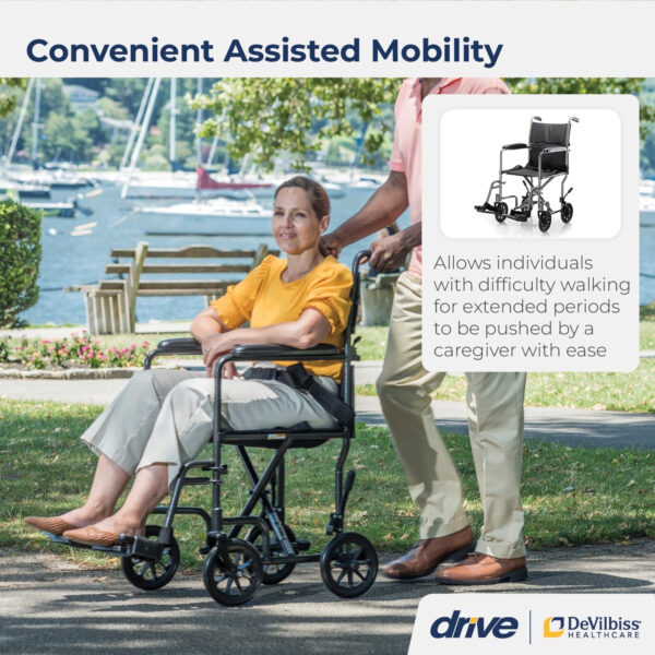 Drive Medical TR39E-SV Lightweight Folding Transport Wheelchair with Swing-Away Footrest, Silver