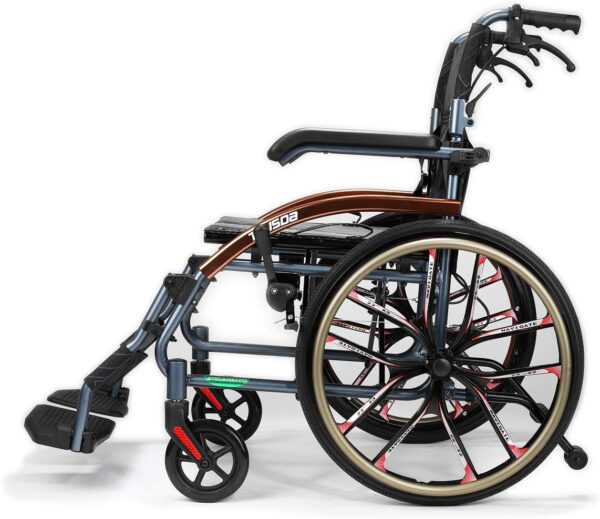 Super-Light Magnesium Alloy Self-Propelled Transport Wheelchair with Dual Brake, 18” Seat, 26lbs