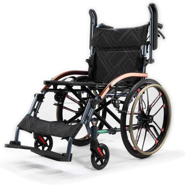 Super-Light Magnesium Alloy Self-Propelled Transport Wheelchair with Dual Brake, 18” Seat, 26lbs