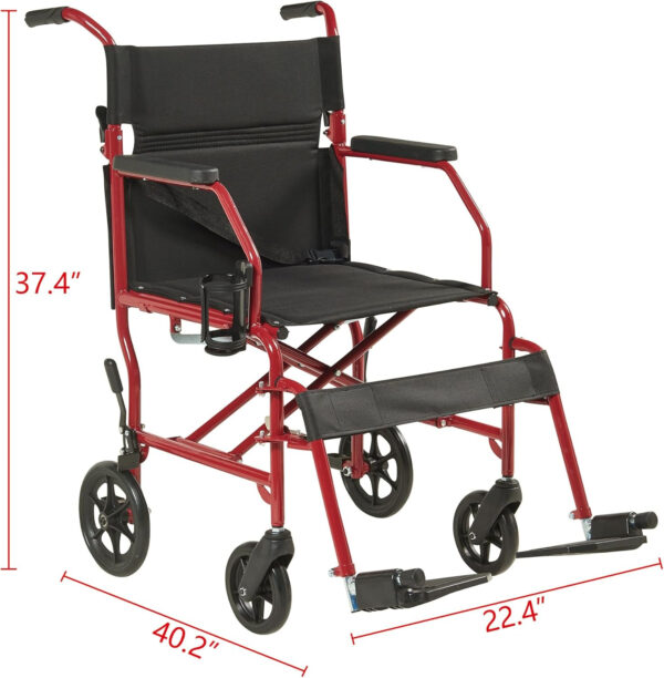 Panana Ultra Lightweight Foldable Transport Wheelchair for Adults,19-Inch Seat Width,Portable Folding Travel Wheelchair (Red)