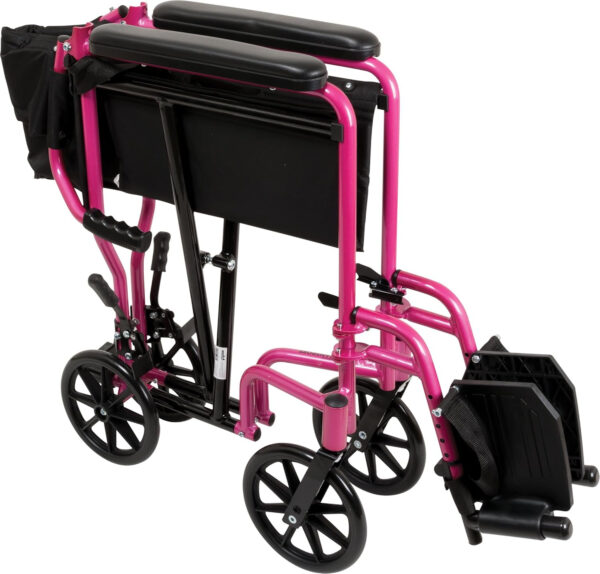 ProBasics Transport Wheelchair Lightweight Foldable With 19 inch Seat – Folding Transport Chair with Foot Rests, Foldable Wheel Chair and Lightweight Folding Wheelchair, Pink