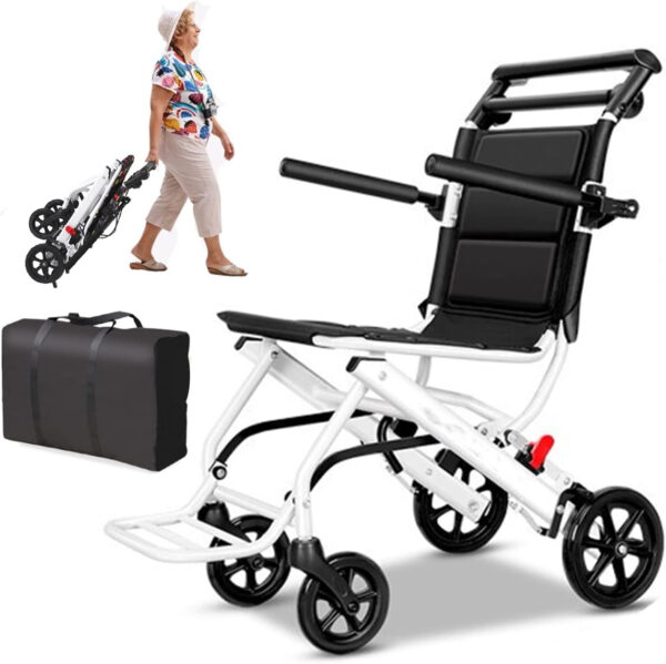 (only 15lb) Super Lightweight Transport Wheelchair. Easy to Travel, Locking Hand Brakes, User-Friendly, Folding, Portable. for Adults or Child (up to 220lbs)) …