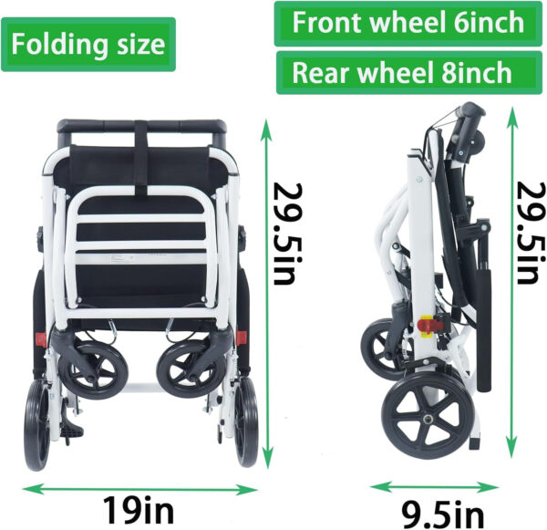 (only 15lb) Super Lightweight Transport Wheelchair. Easy to Travel, Locking Hand Brakes, User-Friendly, Folding, Portable. for Adults or Child (up to 220lbs)) …