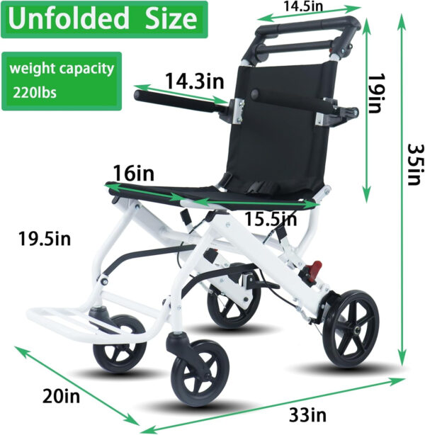 (only 15lb) Super Lightweight Transport Wheelchair. Easy to Travel, Locking Hand Brakes, User-Friendly, Folding, Portable. for Adults or Child (up to 220lbs)) …