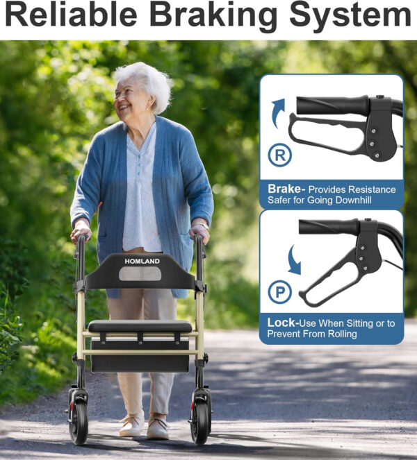 Walkers for Seniors with Seat, Foldable Rollator Walker, Reinforced Frame Supports 350lbs, 8″ Big Wheels for All Terrain, Dual Adjustable Height, Ergonomic Backrest and Seat Rolling Walker.