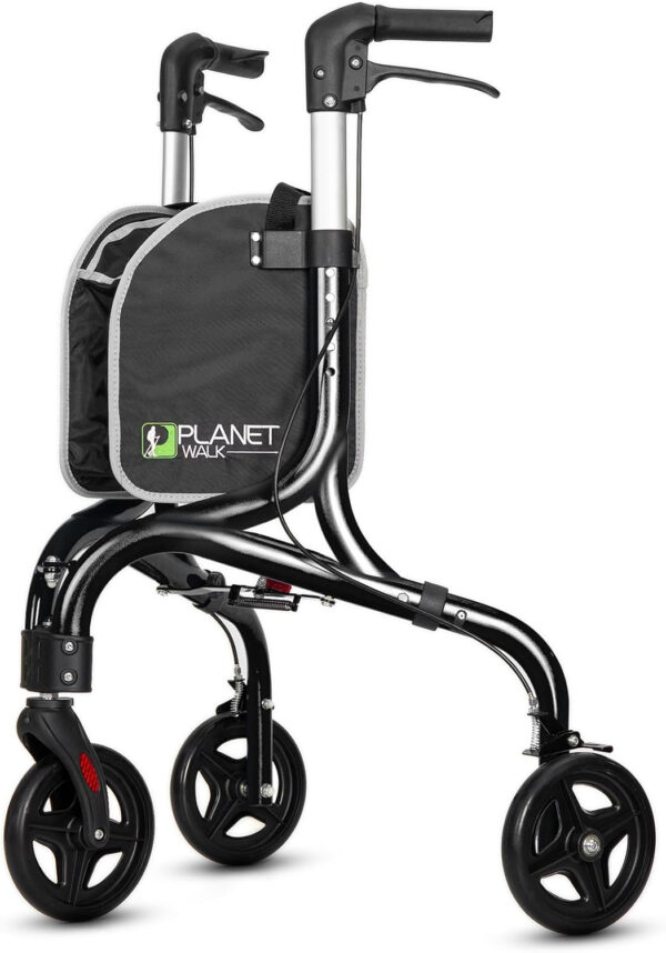 Planetwalk Premium 3 Wheel Rollator Walker for Seniors – Ultra Lightweight Foldable Walker for Elderly, Aluminum Three Wheel Mobility Aid, Black