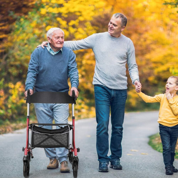 Rollator Walkers for Seniors- Rollator Walker with Seat 8″ Wheels- Easy Folding Senior Walker with Padded Backrest- Lightweight Mobility Walking Aid for Adult Elderly, Aluminum Frame, Red